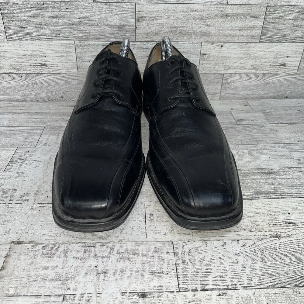 Johnston Murphy Black Leather Harding Panel Bicycle Toe Oxford Shoes Men Sz 9.5M
